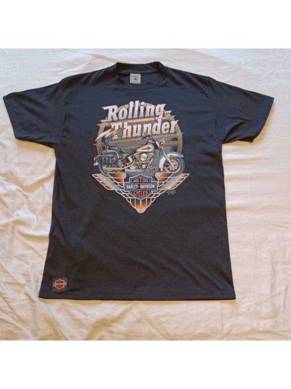 1991 Delta 3D Emblem Harley Davidson Rolling Thunder Black T-Shirt Adult Size L